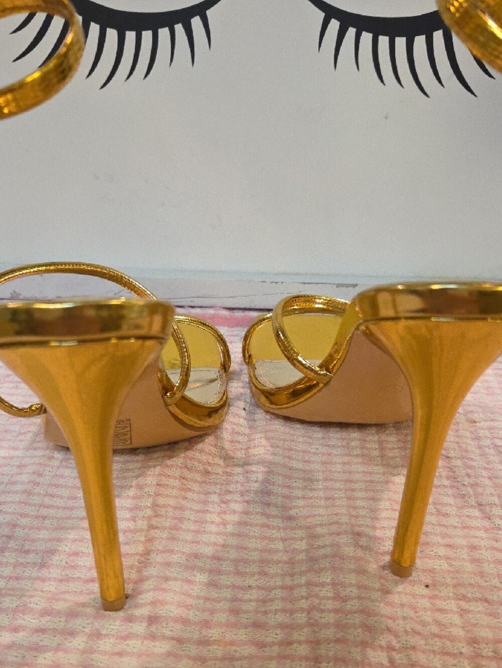 Gold Spiral Strap High Heel Sandals - Women's Metallic Stilettos 5 In Size 40 - Picture 4 of 5